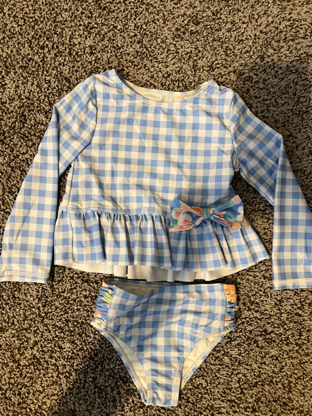 Tommy Bahama Toddler 2T Blue Gingham Rash Guard Swimsuit Set Bow‎